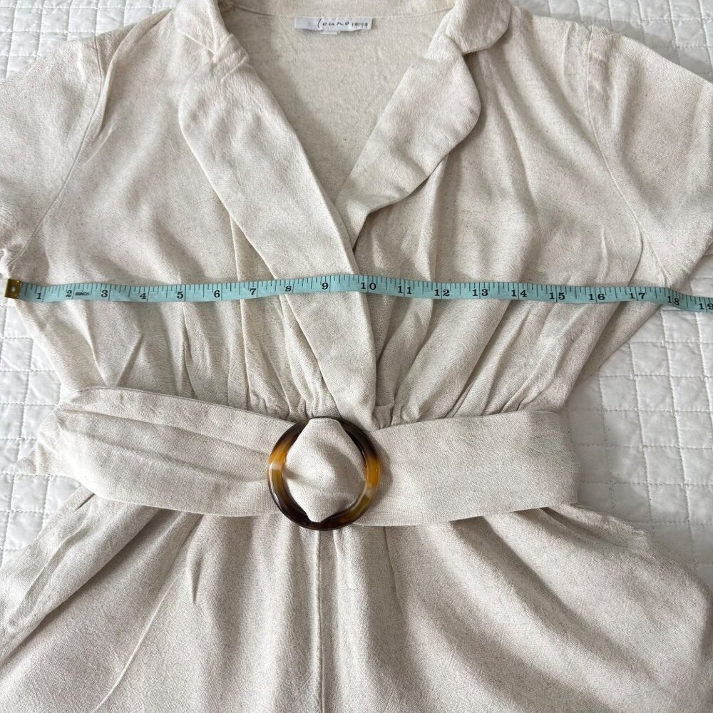 Louna Womens Beige Short Sleeve Romper With Belt, S, Viscose/Linen Blend Made In - Picture 8 of 14
